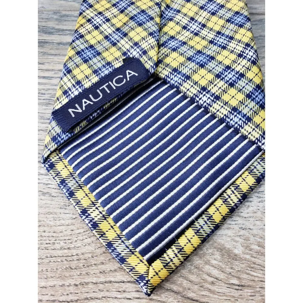 Nautica Men's Blue Yellow Plaid 100% Silk Neck Tie